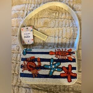 New Made in India Beaded Lobster Crab whale tail ocean nautical bag purse